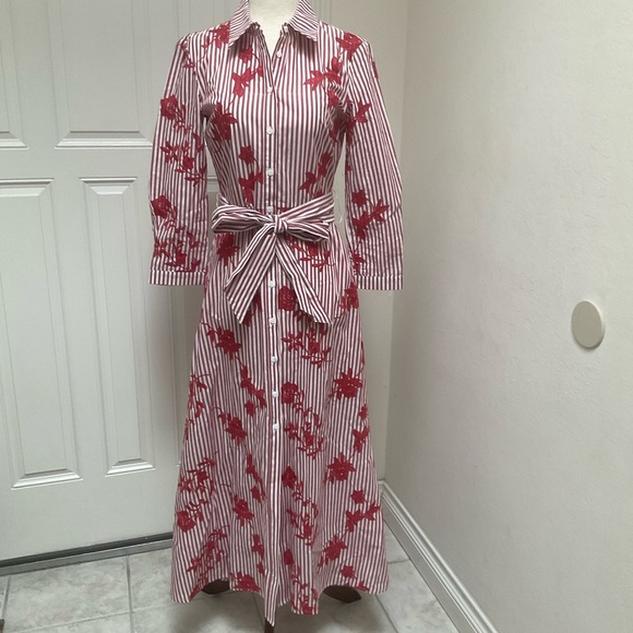 Zara Striped Embroided Dress Red  Midi XSmall - Picture 3 of 15